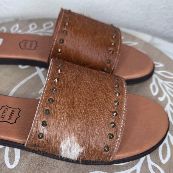 Myra Cowhide,Genuine Leather darling slide sandals,soft warm brown color SZ 8.5 - Picture 4 of 6